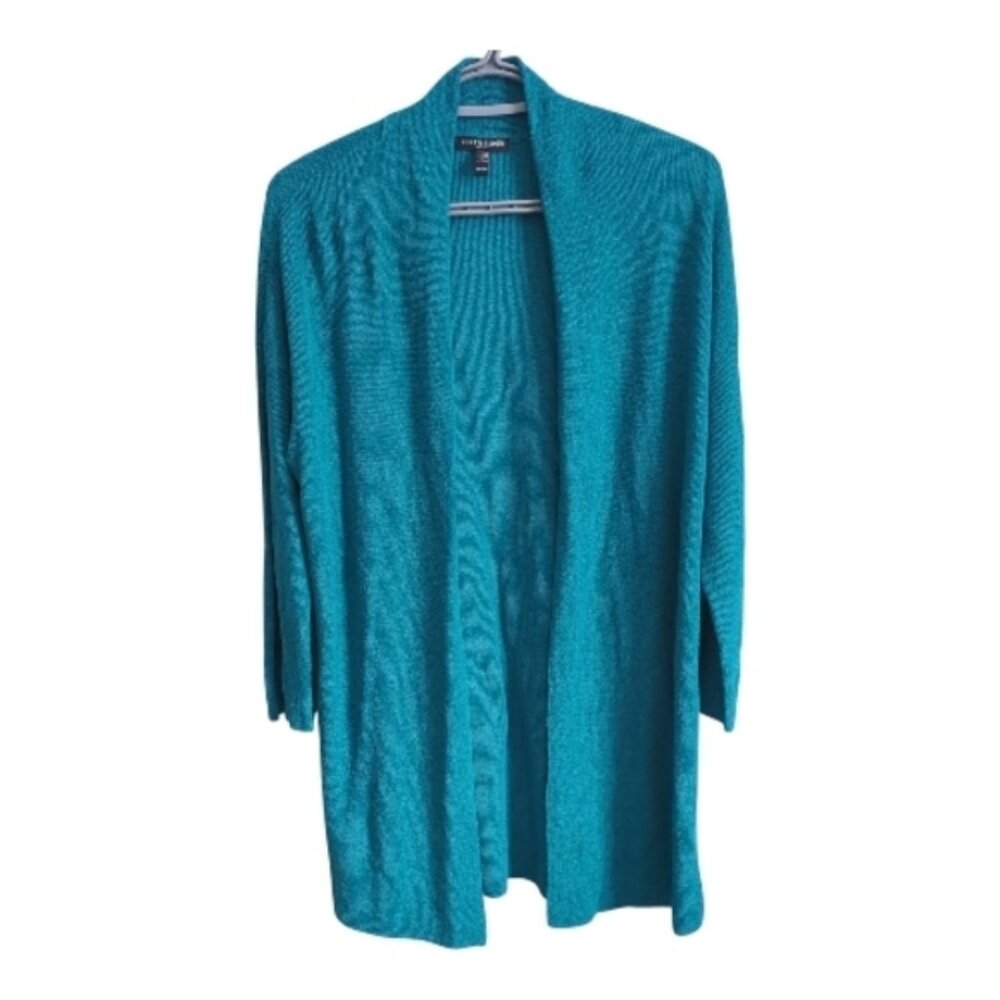 Eileen Fisher Linen Crepe Stretch Cardigan‎ Teal Size M Petite